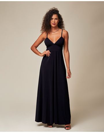 Vestido longo de alça fina - Preto