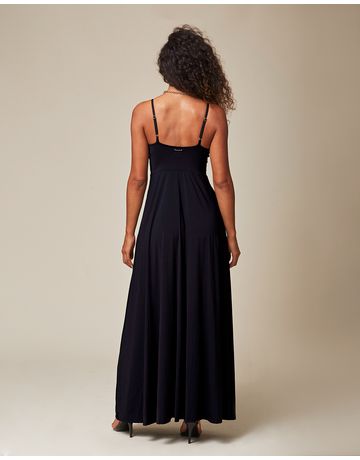 Vestido longo de alça fina - Preto