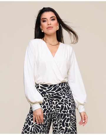 Blusa manga longa bufante - Ecrú