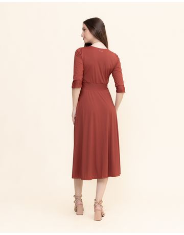 Vestido midi manga 3/4 - Tijolinho