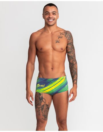 Sunga de natação lateral larga - Auriverde com Logo Brasil