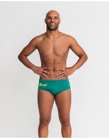 Sunga de natação lateral média - Verde com Logo Brasil