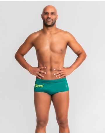 Sunga de natação lateral larga - Verde com Logo Brasil