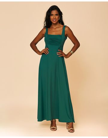 Vestido longo com decote quadrado drapeado - Natureza