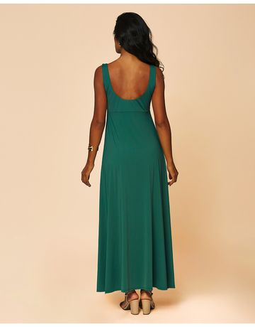 Vestido longo com decote quadrado drapeado - Natureza