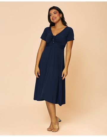 Vestido Midi Franzido no Busto - Marinho