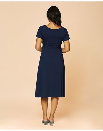 Vestido Midi Franzido no Busto - Marinho