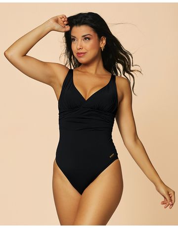 Maiô body franzido no busto - Preto