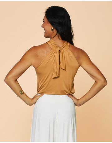 Blusa decote cruzado - Camelo