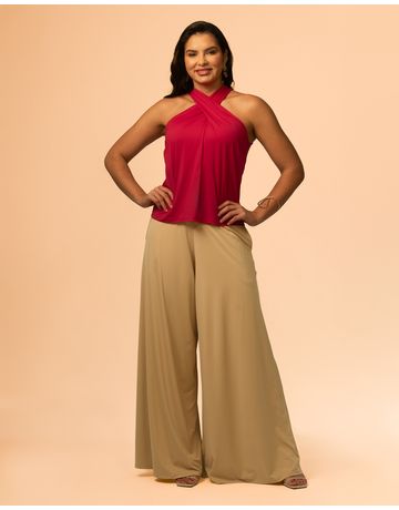 Calça pantalona - Camelo
