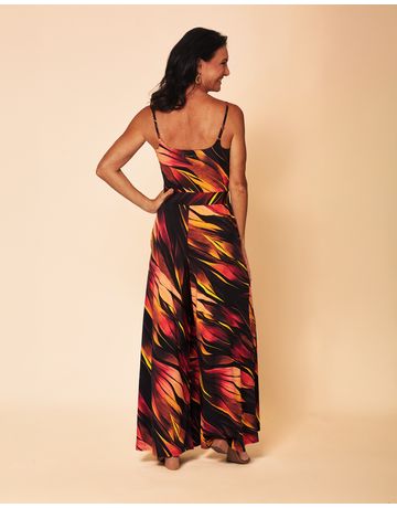 Macacão pantalona acinturado com alça fina - Rubi