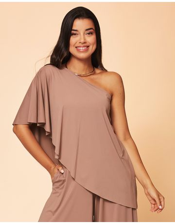 Blusa um ombro só - Avelã