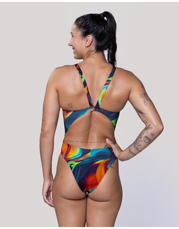 Cavado High Waist Cut Wide Straps Swimsuit - Flame