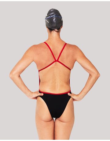 Diva Extra Thin Straps Swimsuit - Black | Red