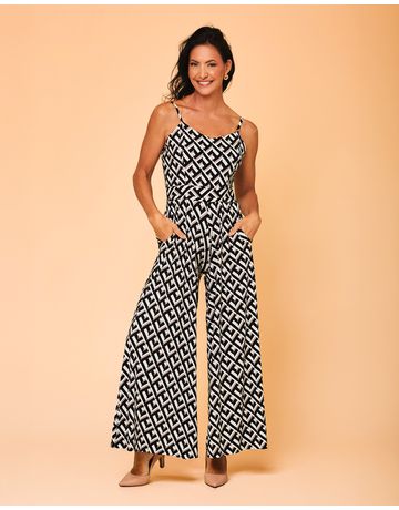 Macacão pantalona acinturado com alça fina - Contemporânea