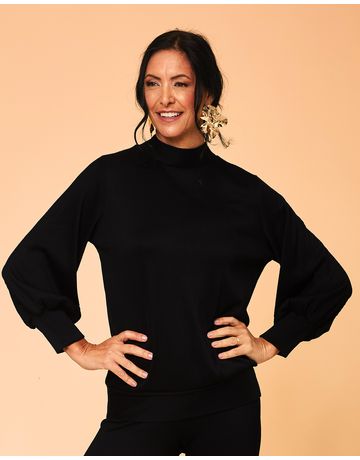 Blusa Manga Longa com punho e gola alta canelada - Preto