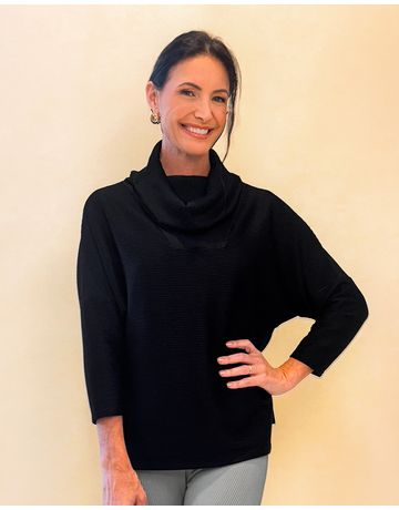 Blusa Manga 3/4 e gola boba canelada - Preto