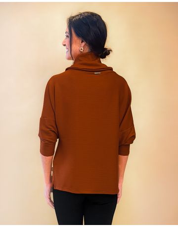 Blusa Manga 3/4 e gola boba canelada - Tijolinho