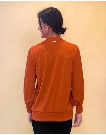Blusa Manga Longa com punho e gola alta canelada - Tijolinho