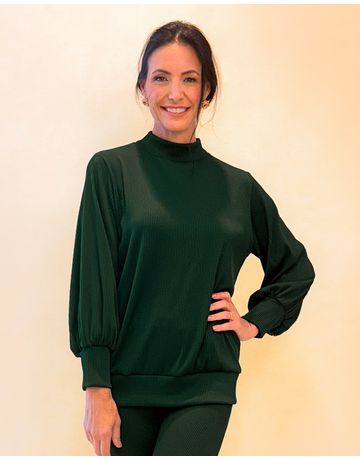 Blusa Manga Longa com punho e gola alta canelada - Natureza