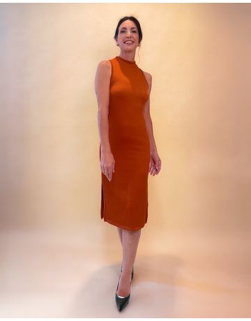Vestido Midi Tubinho Canelado - Tijolinho