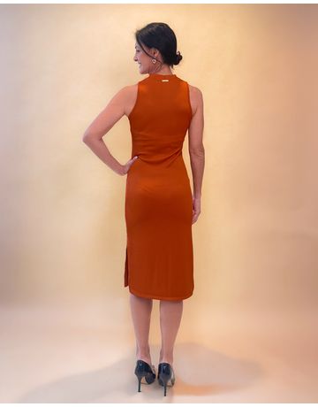 Vestido Midi Tubinho Canelado - Tijolinho