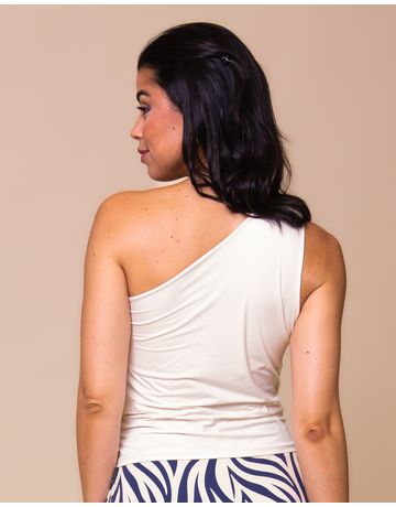 Blusa Regata 1 Ombro Drapeada - Ecrú