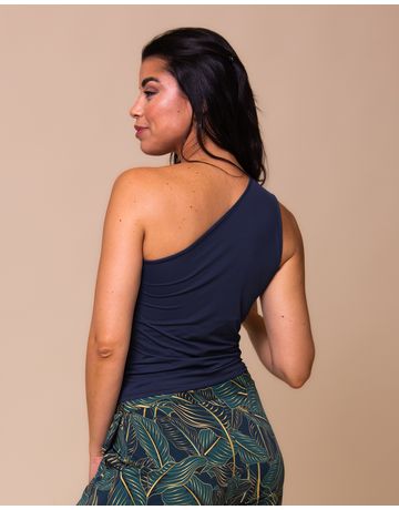 Blusa Regata 1 Ombro Drapeada - Marinho