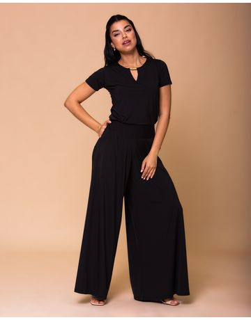 BLUSA MANGA CURTA COM ACESSÓRIO - Preto