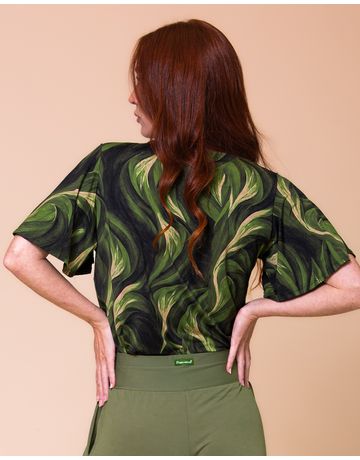 Blusa Manga Sino Decote Drapeado - Verde ao Vento