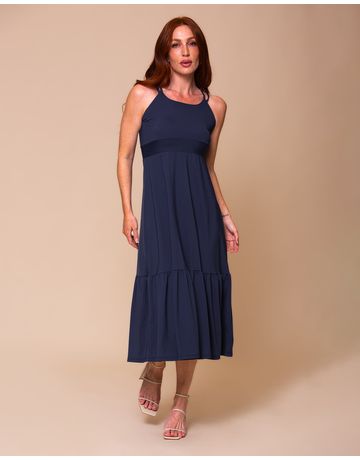 Vestido Midi Alça Cruzada - Marinho