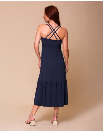 Vestido Midi Alça Cruzada - Marinho
