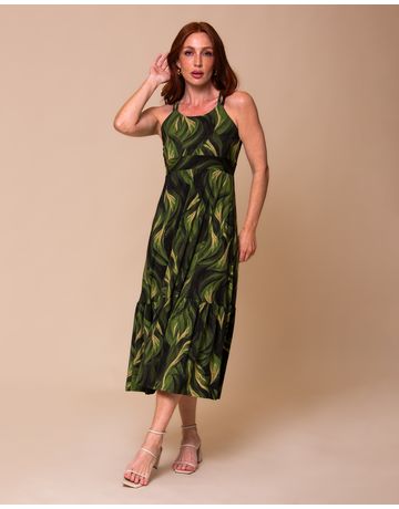 Vestido Midi Alça Cruzada - Verde ao Vento