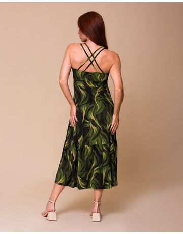 Vestido Midi Alça Cruzada - Verde ao Vento