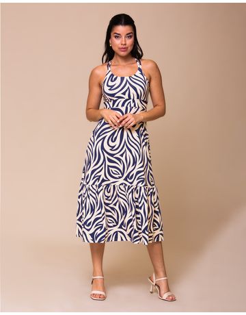 Vestido Midi Alça Cruzada - Azul Sereno