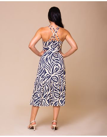 Vestido Midi Alça Cruzada - Azul Sereno