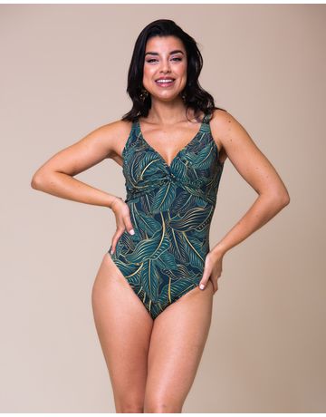 Maiô Body decote V transpassado - Folhas de Ouro