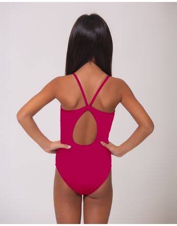 Maiô de natação infantil Slim alças finas em V - Rosa
